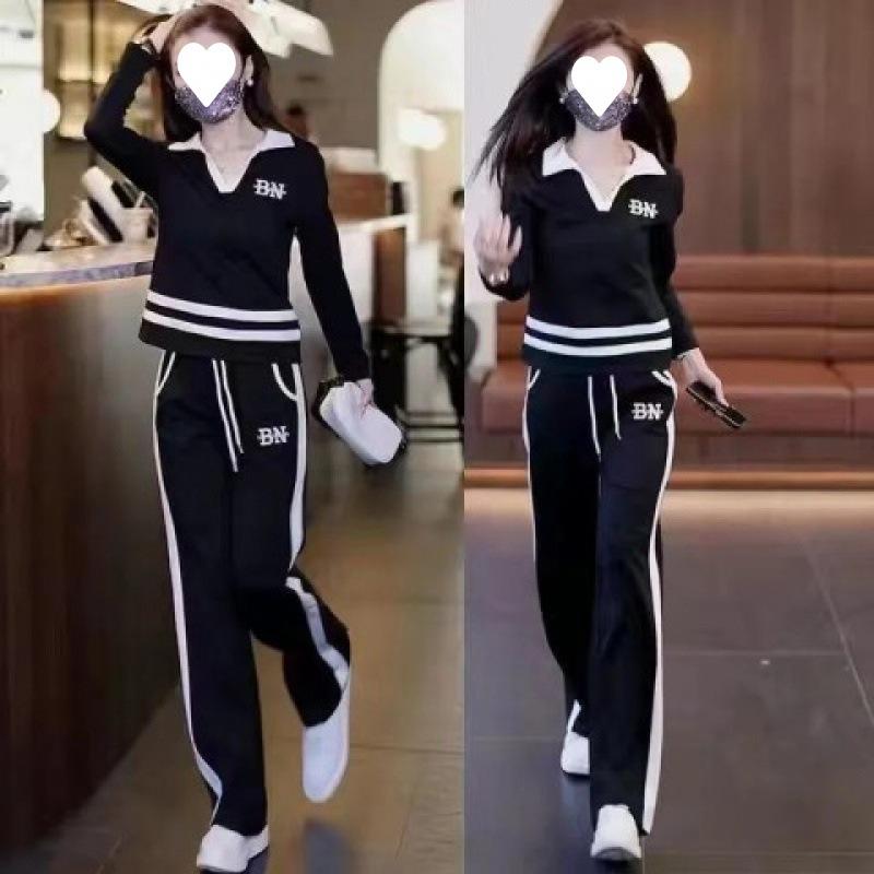 Fashionable Casual Running Suit for Women for Morning Jogging in Autumn, Age-reducing and Slimming Sportswear, Long-sleeved and Trousers Two-piece Set