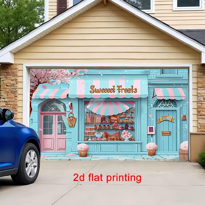 2D Aesthetic Candy Store Backdrop, Cute Pastry Shop Tapestry for Sweet Themed Party