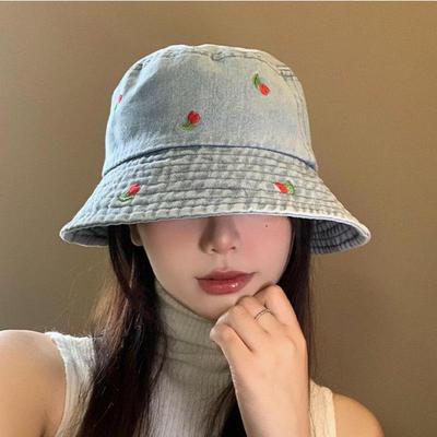 Summer Hats For Women Bucket Hat Women Denim Cloth Embroidered Flower Sunshade Foldable Sun Hat Female Casual Vintage Bob Cap