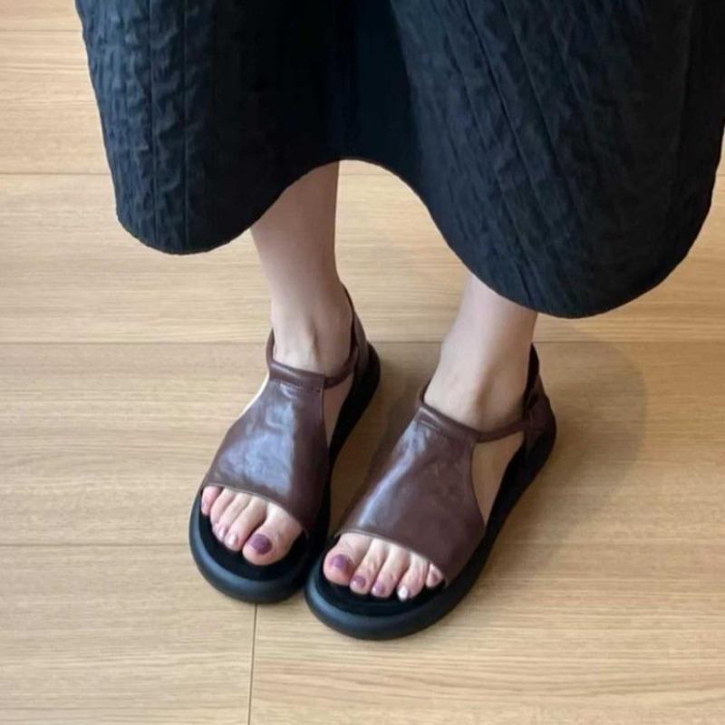 Roman Style Soft Bottom Thick Heel Summer New French Style Sandals Elegant Atmosphere Women's Shoes Rubber Sole Polyurethane Mat