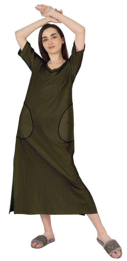 Inkmeso Solid Long Nightgown For Womens V-Neck Loungewear Casual Sleep Dress With