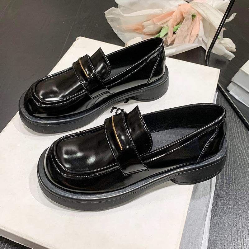 Platform loafers 2025 new spring good match black small leather shoes British Mary Jane round head retro style
