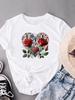 (Asian Size)  Print Flower Vintage Trend Short Sleeve T-shirts Fashion Female Casual Women's Top T Clothing  Graphic Tee