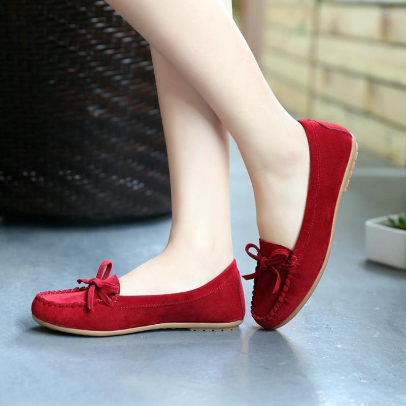 Spring and Autumn New Bow Tassel Soft Sole Flat Bottom Low Top Single Shoes Round Head Doudou Shoes Maternity Women's Shoes
