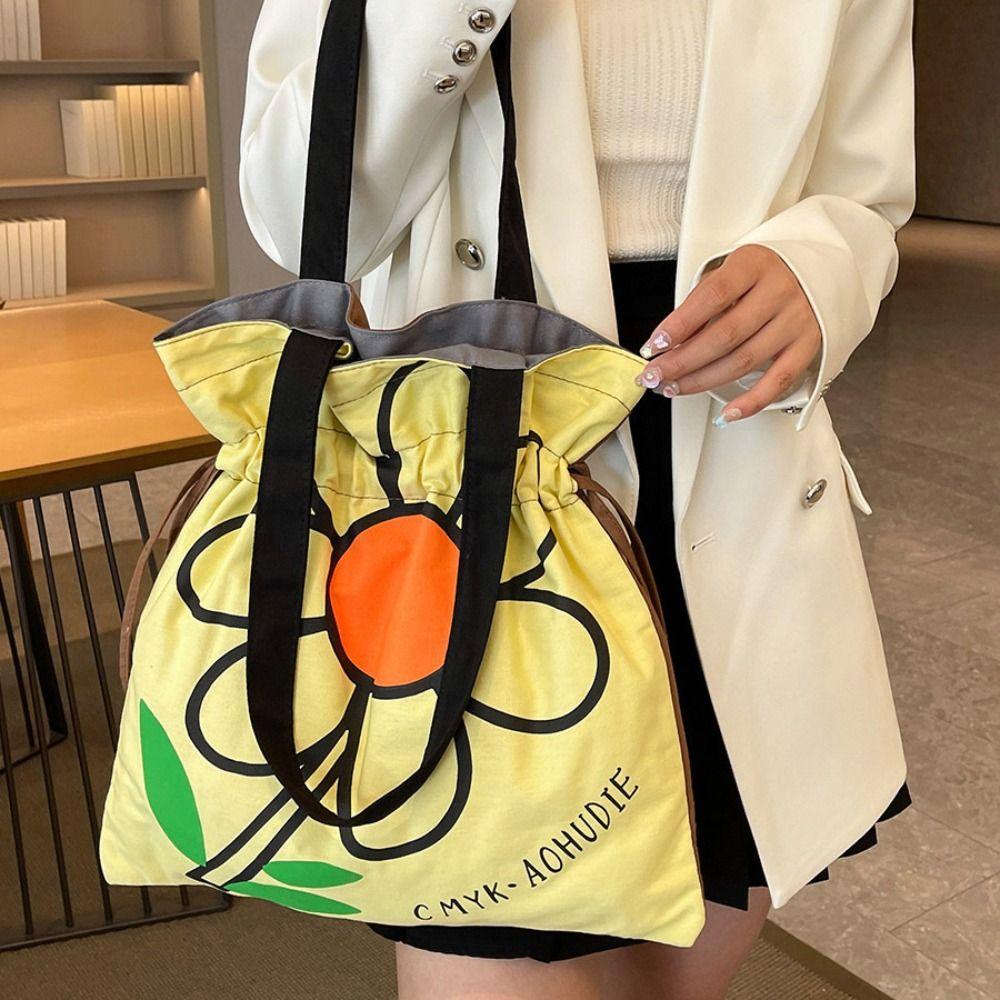 Large Capacity Flower Shoulder Bag Korean Style Printed Handbag Lightweight Cloth Tote Bag  Outdoor