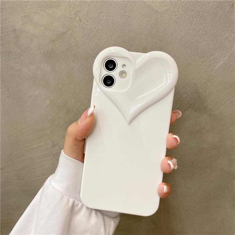 3d Love Heart Cute Phone Case For Iphone 14 11 12 13 Pro Max X Xr Xs 7 8 14 Plus Candy Color Solid Soft Silicone Tpu Back Cover