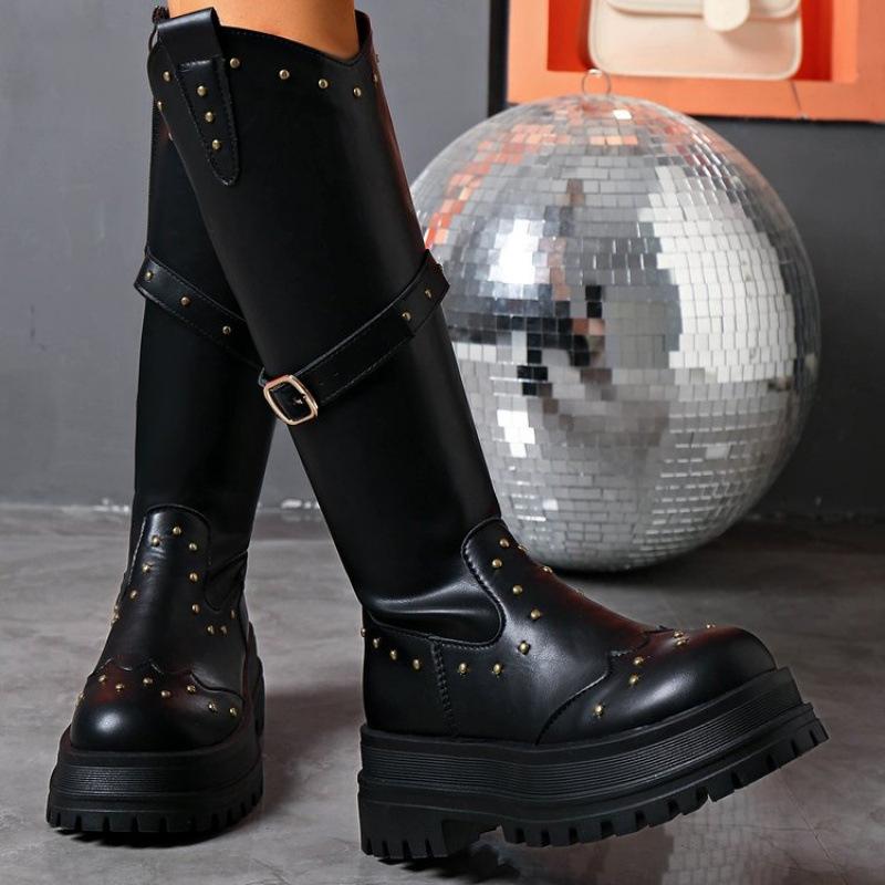 Western style retro platform boots long boots women's summer 0000 new small man taller and thinner knight cowboy boots