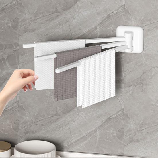 Towel Rack 3 Poles 180 Degree Rotation Wall-mounted Punch-free Bathroom Bath Ball