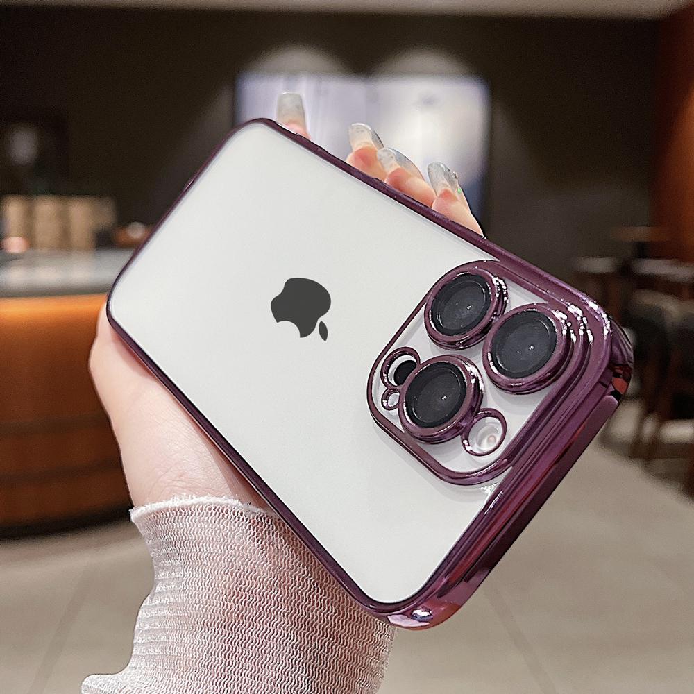 Luxury Transparent Plating Soft Phone Case for iPhone 17 Air 16 15 14 Plus 13 12 Mini 11 Pro Max Back Cover With Lens Protector