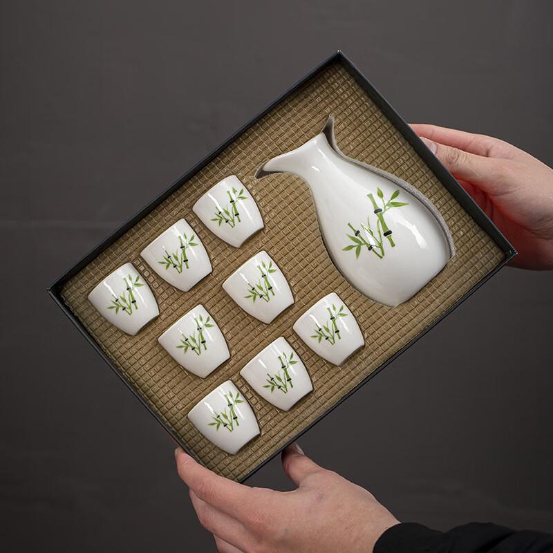 Vintage Green Bamboo Ceramic Baijiu Set