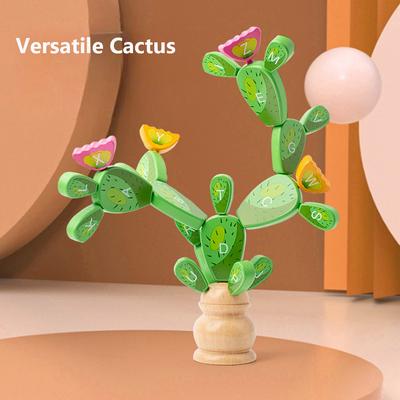 Kids Wooden Cactus Toy Alphabet Learning Toys Baby Balancing Cactus Toy Stacking Puzzles For Boys Girls