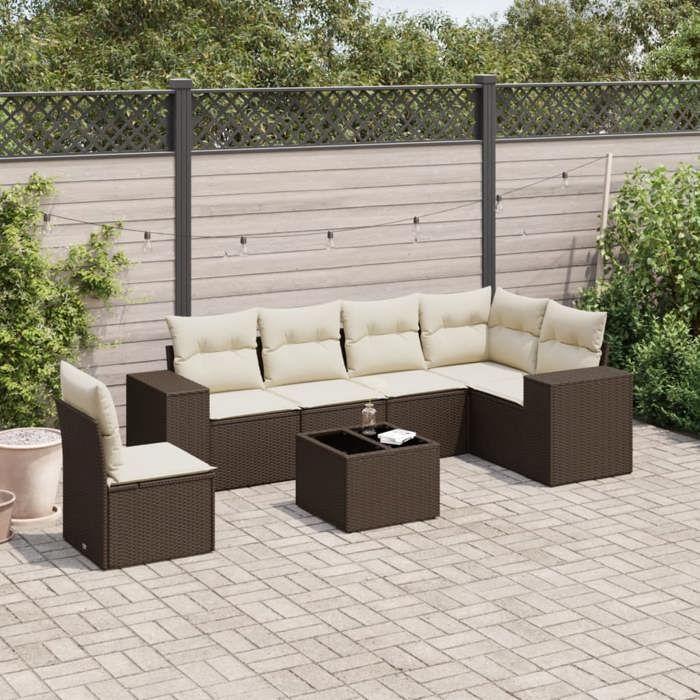 VidaXL Salon de Jardin avec Coussins 7 pcs, Canapés de Patio, Ensemble de Meubles, Mobilier de Terrasse Exterieur, Marron 3222642
