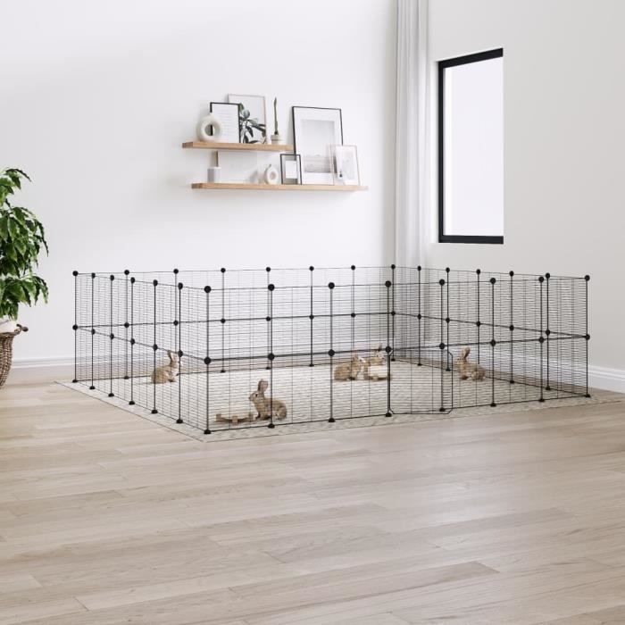 3114047 vidaXL Pet Cage with 52 Panels and Door Black 35x35 Cm