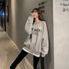 Women S Loose Fleece Crew Neck Fake Two Piece Letter Print Sweatshirt For Students
