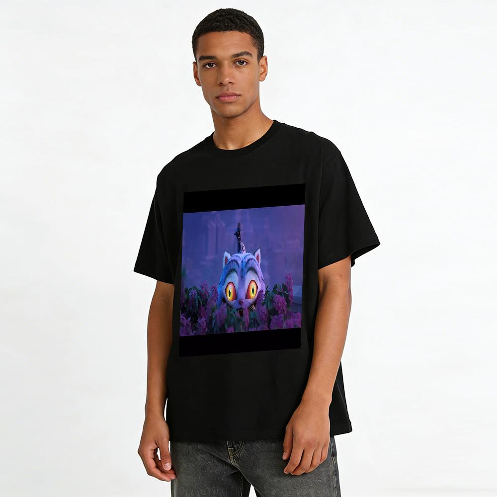 Magic Cat Print Casual Top, Fantasy Animation Same Style Loose Fit T-Shirt for Daily Commute Men Women Pure Cotton T-shirt