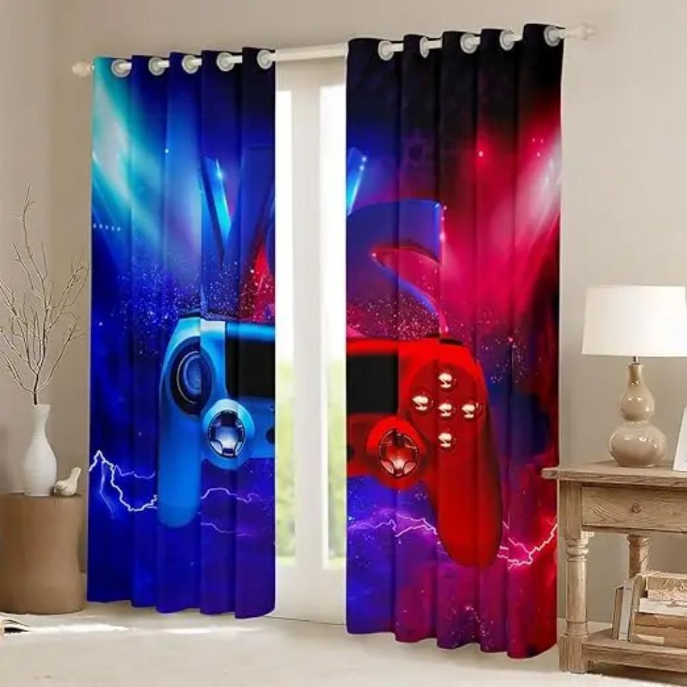 Gamepad Printed Thin Curtains for Boys Bedroom Gaming Room Decor Window Curtains Playing Video Game Window Drapes Shading 2panel