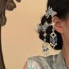 Flower Tassel Hair Clip Chinese Hanfu Style Crystal Pearl Tassel Hairpin For Women