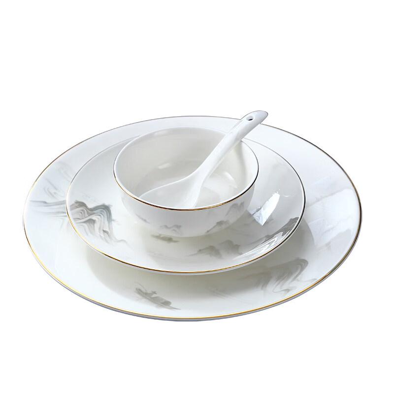 New Chinese Style Gold Rim Bone China 3-Piece Dinnerware Set