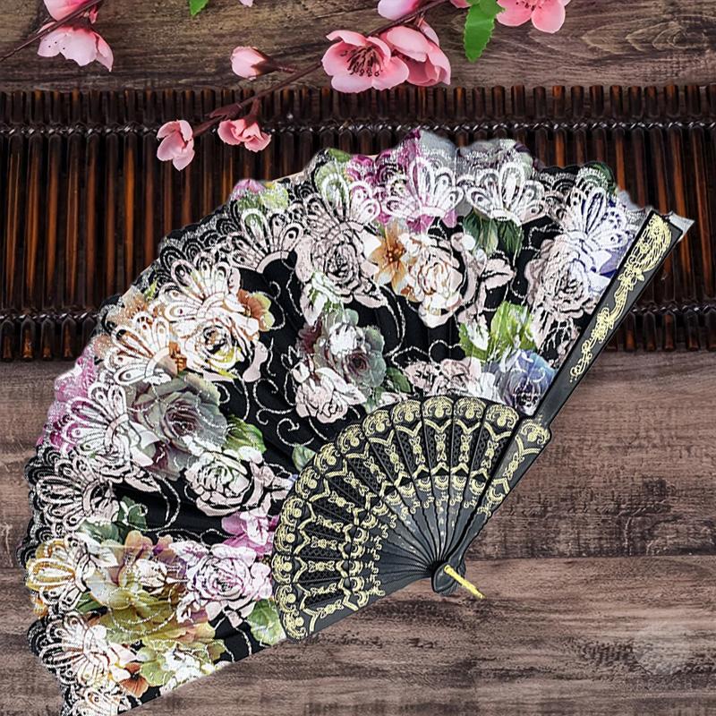 1PC Silk Fan Decoration Fans Floral Pattern Dance Tassel Vintage Folding Fan Hand Fan