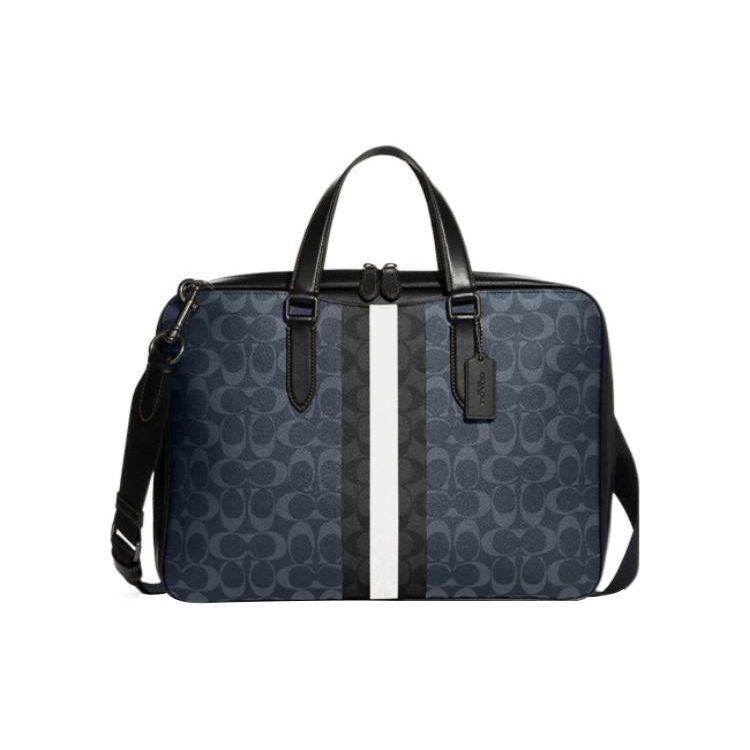 Coach Men's Graham Classic Monogram Stripe Large Capacity Zipper Closure Detachable Shoulder Strap Shoulder Tote Crossbody Bag Bags C9826-Qbdei