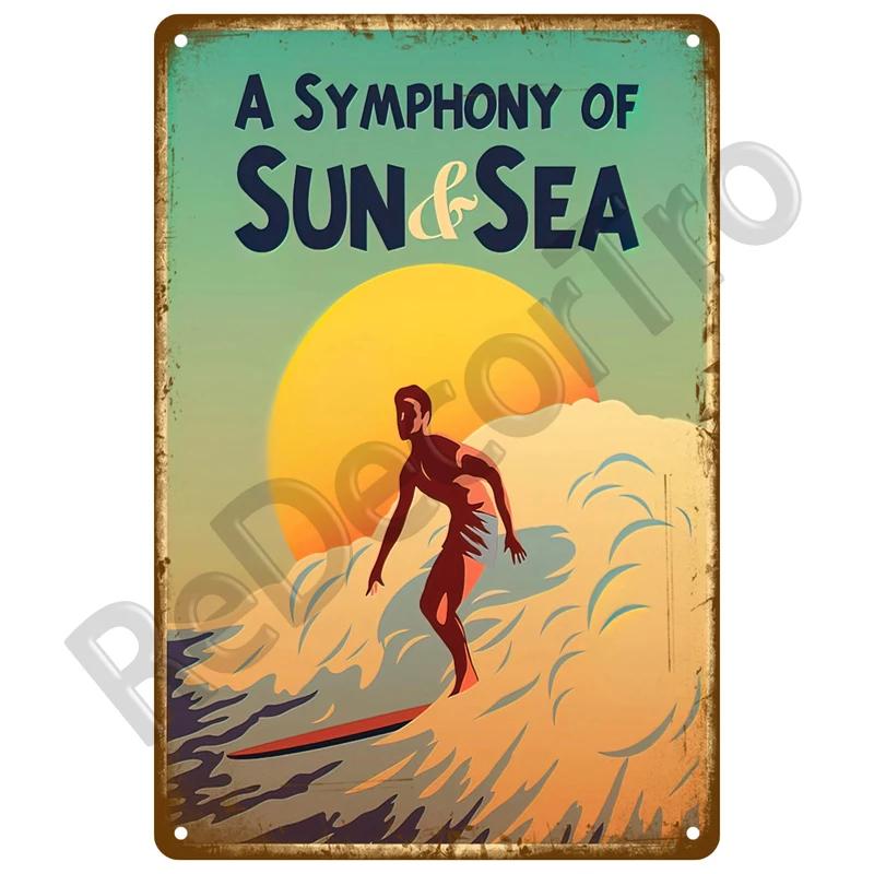 Plaque Metal Sign Beach House Seaside Decorative Plate Vintage Summer Metal Wall Sign Beach Decor For Beach Bar Beach Tin Sign