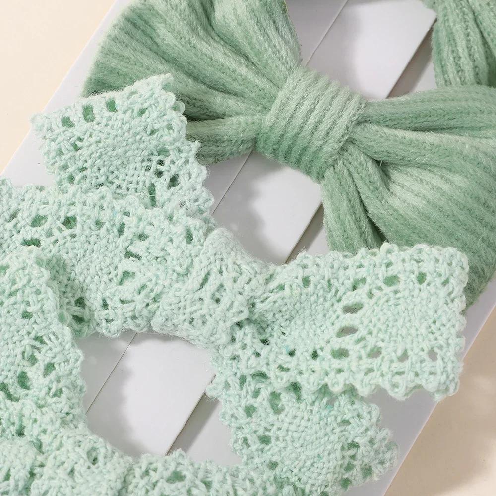 4PCS/Set Solid Color Lace Hair Bows Clips for Girls Lovely Handmade Bowknot Barrettes Hairpins Headwear Kids Hair Accessories