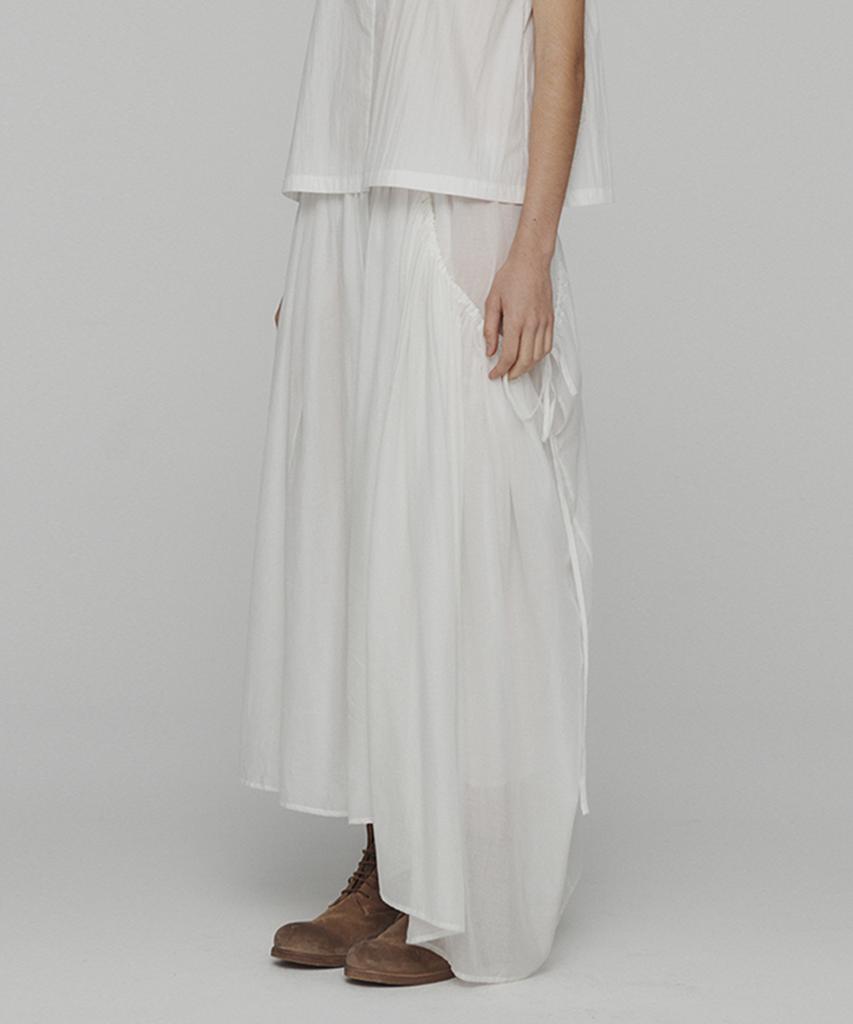 Amomento Drawstring Sheer Shirring Skirt_White