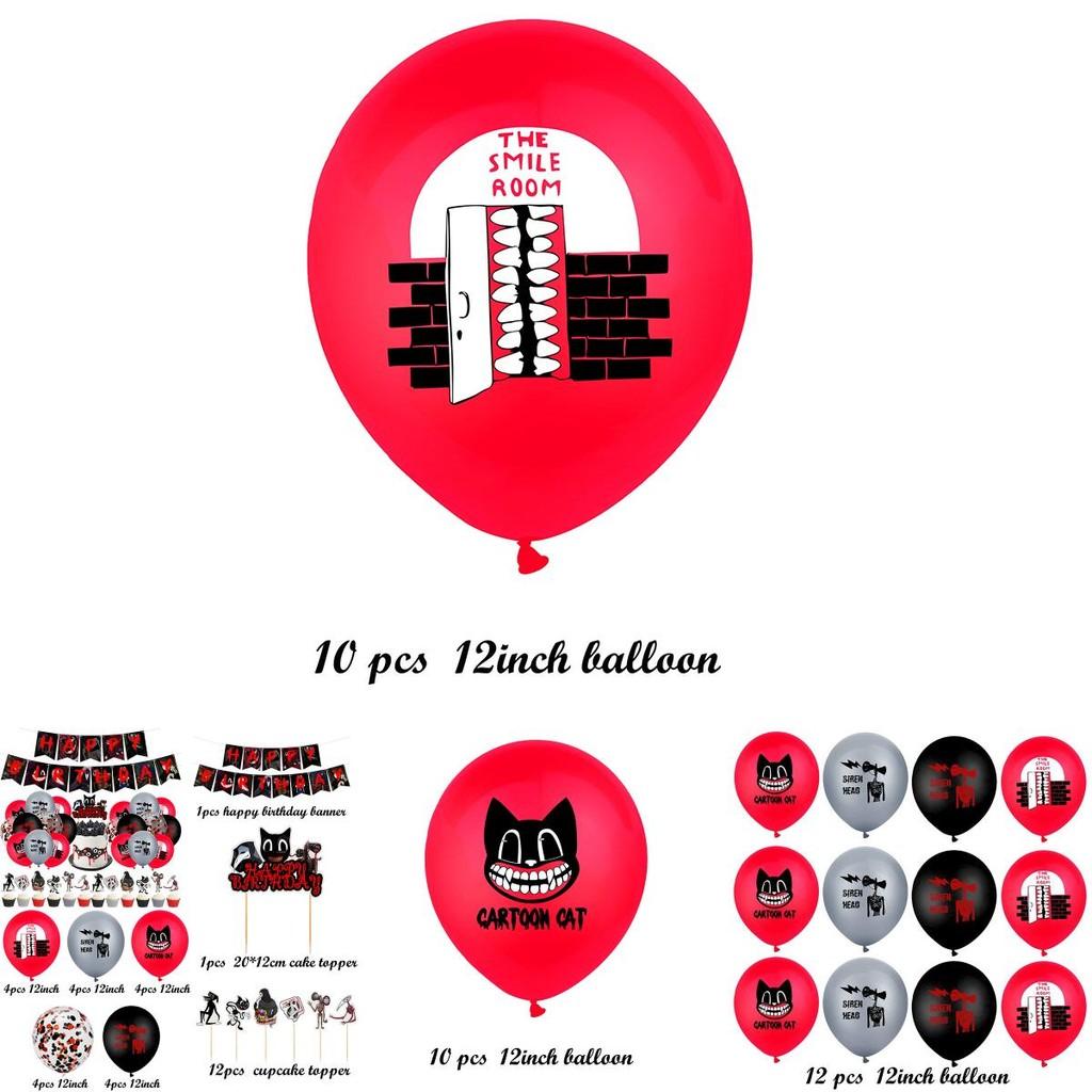 Siren Head Cartoon Cat Horror Theme Birthday Party Balloon Banner Cake Topper Set