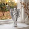 Retro Winged Angel Statue, Resin Praying Angel Figurine, Elegant Sitting Angel Sculpture for Outdoor Indoor Garden Decor