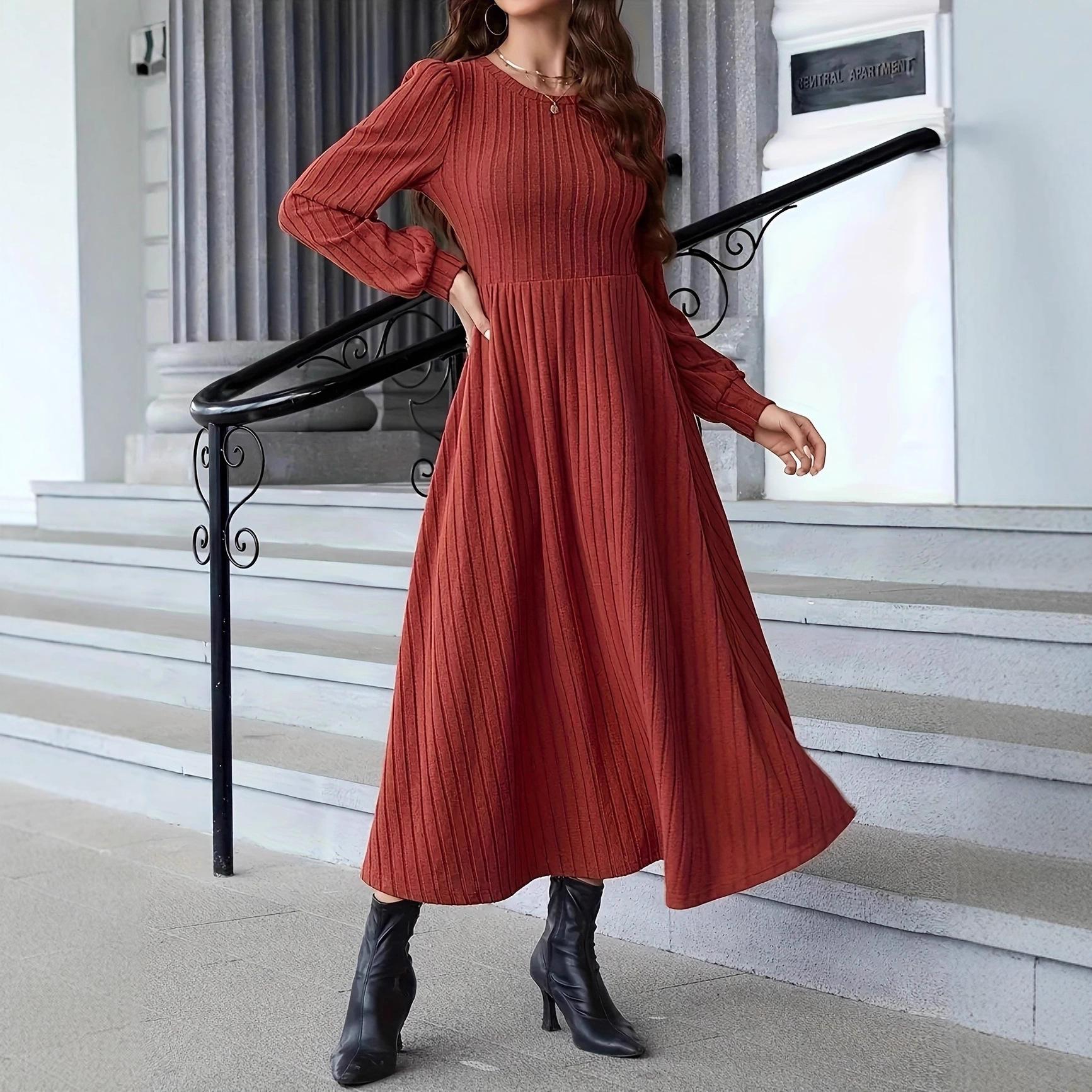 

Fashion A-Line Casual Loose Bottoming Dress Autumn Winter Thicken Women Wedding Dresses High Waist Solid Maxi Bodycon Dress Lady S