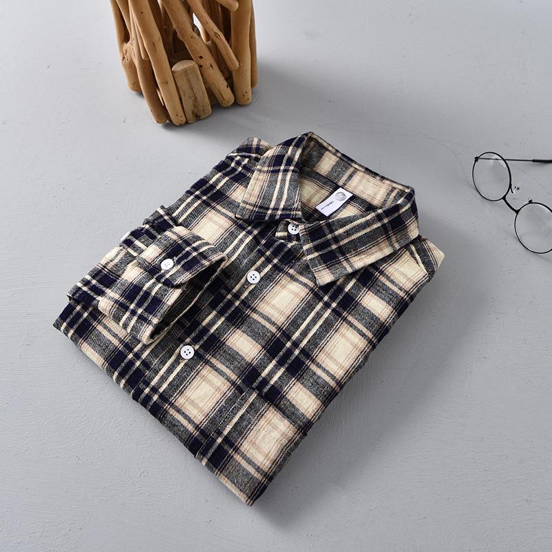 Spring Plaid Long-sleeved Shirt Men Casual Loose Japanese Retro Young Man Wearing A Fur Shirt