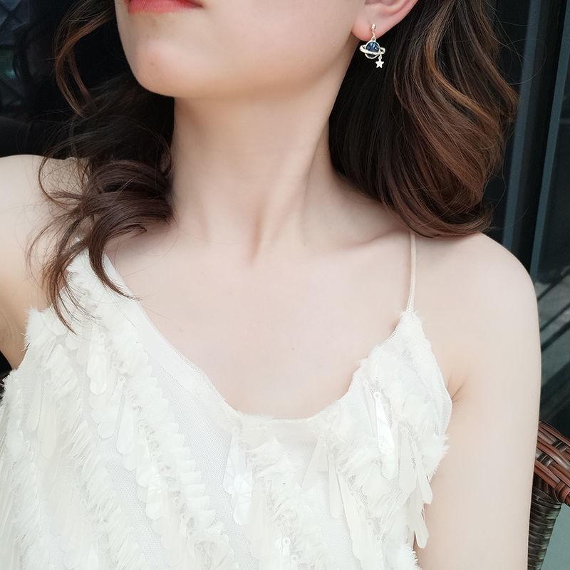 Astronaut Earrings Moon Planet Asymmetrical Stud Earrings Femininity Personality Girl No Pierced Ear Clips