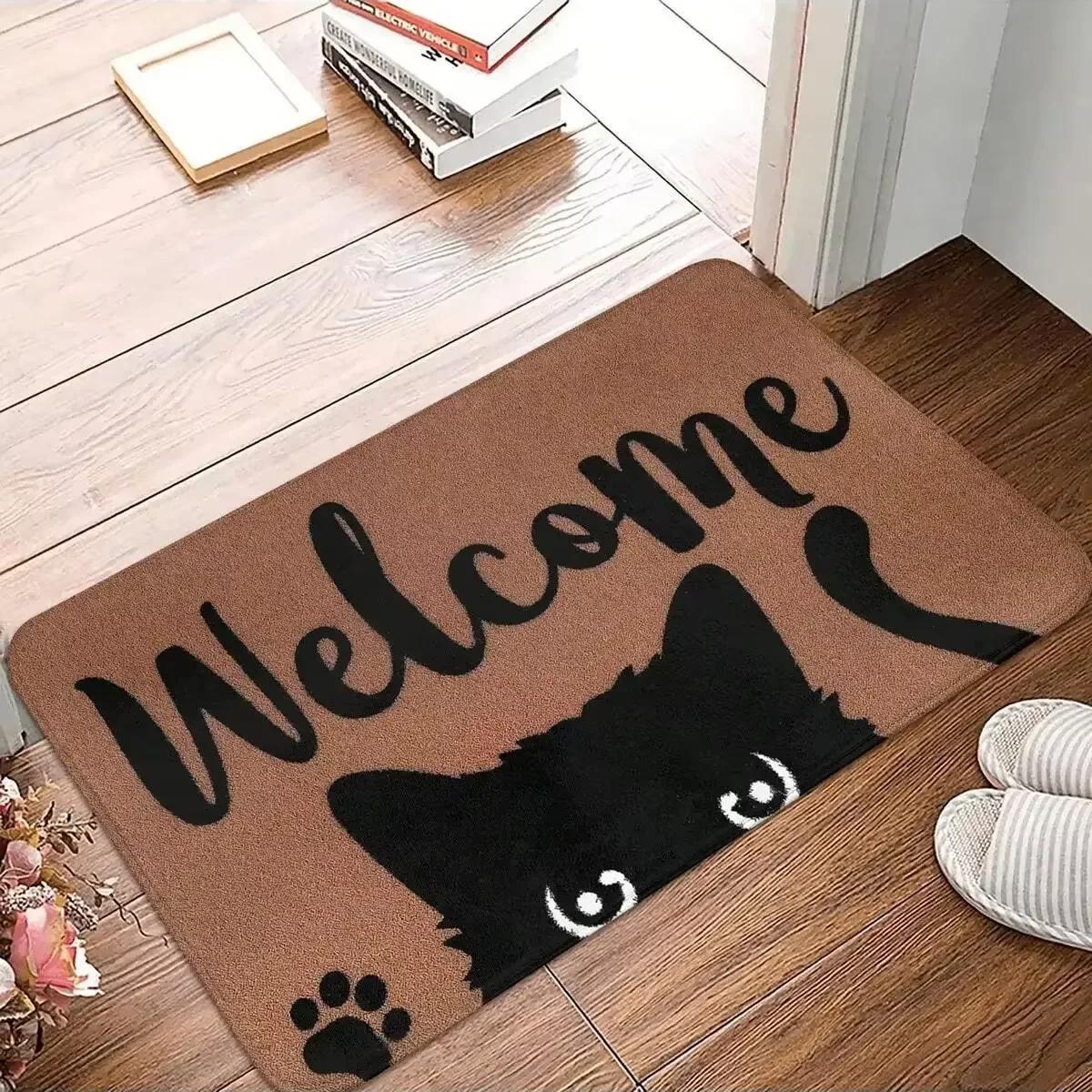 

Black Cat Cartoon Simple Carpet Living Room Bedroom Entrance Door Mat Simple Drawing Home Decoration Carpet 40cm x 60cm