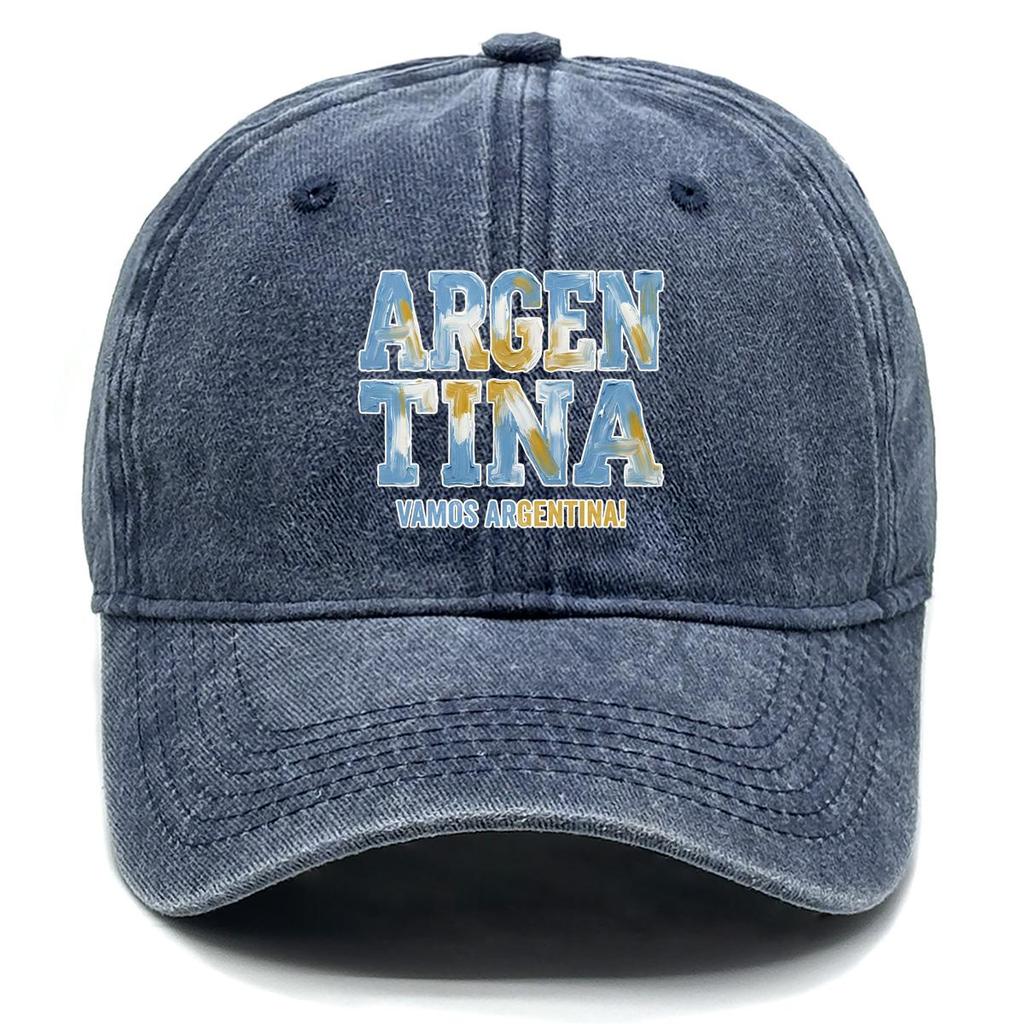 Snapback Baseball Cap With "ARGENTINA" "VAMOS ARGENTINA" Flag Printed , Adjustable Baseball Hat Headwear Solid Color Curved Brim Trendy Woman's Cap