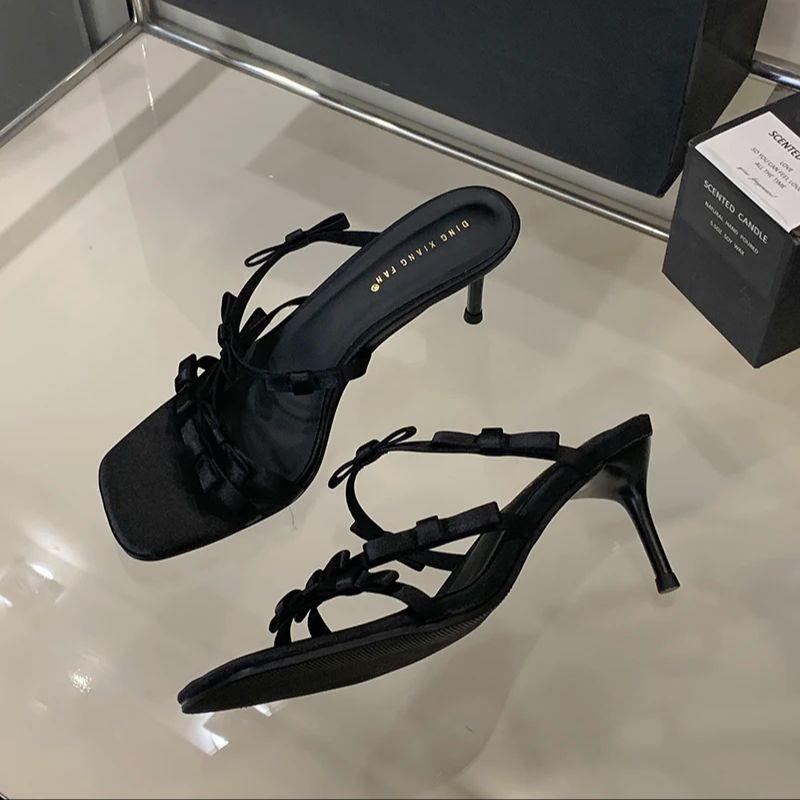 Fashion Bailamos Summer Fashion Band Woman Slippers Leopard Narrow Thin Low Heels Party Stripper Ladies Mules Slides Zapatos Mujer