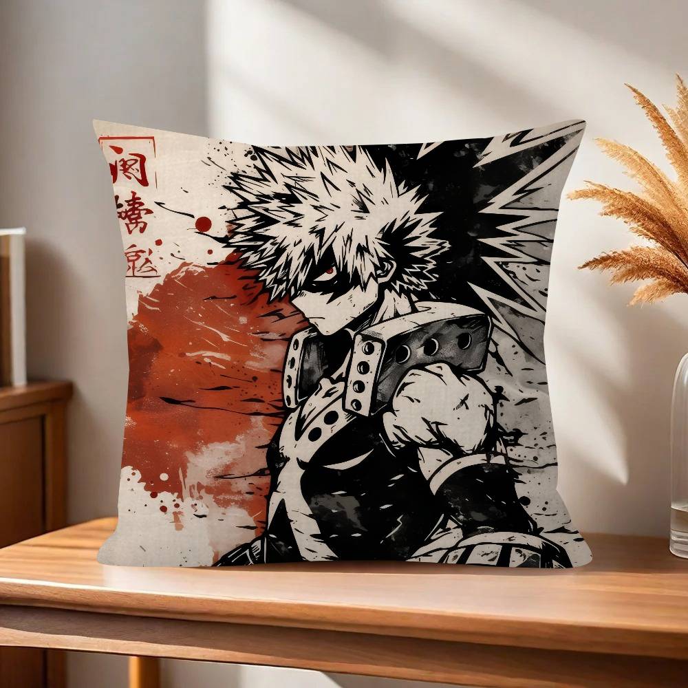 My Hero Academia Bakugou  Pillow Covers Cartoon Sofa Decorative Home Double-sided Printing Short Plush Cute Cushion Cover