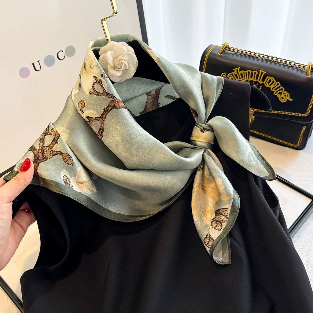 Fashion 100% Nature Real Silk Square Scarf Women Female Foualrd Neckerchief Summer Beach Scarves Shawl Bandana Hijab Pashmina