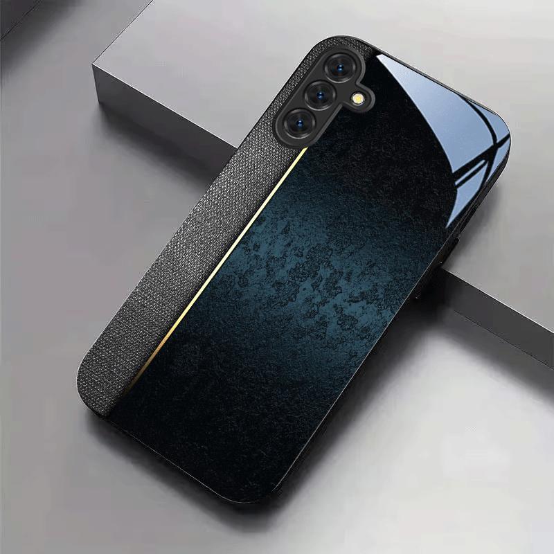 Dark gray gold line pattern glass phone case suitable for Samsung Galaxy S26 S25 S24 S22 S21 S20 FE/Ultra/Plus anti drop