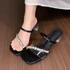 Square Slippers Women's Square Head Rhinestone Transparent Strap Anti-slip Wear-resistant High Heels