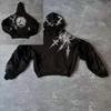 New American retro hip-hop skull front and back print hooded sweatshirt men's high street autumn/winter jacket hoodie