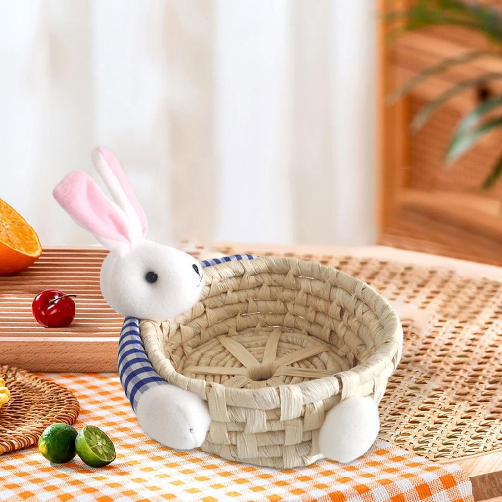 Natural Woven Corn Husk Basket Living Room Storage Solution Snacks Toy Organiser Rabbit Food Container for Home Use