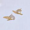 Temperament Imitation Zircon Earrings Design Sense Ginkgo Leaf Stud Earrings Women'S Simple Small Pearl Fan Earrings