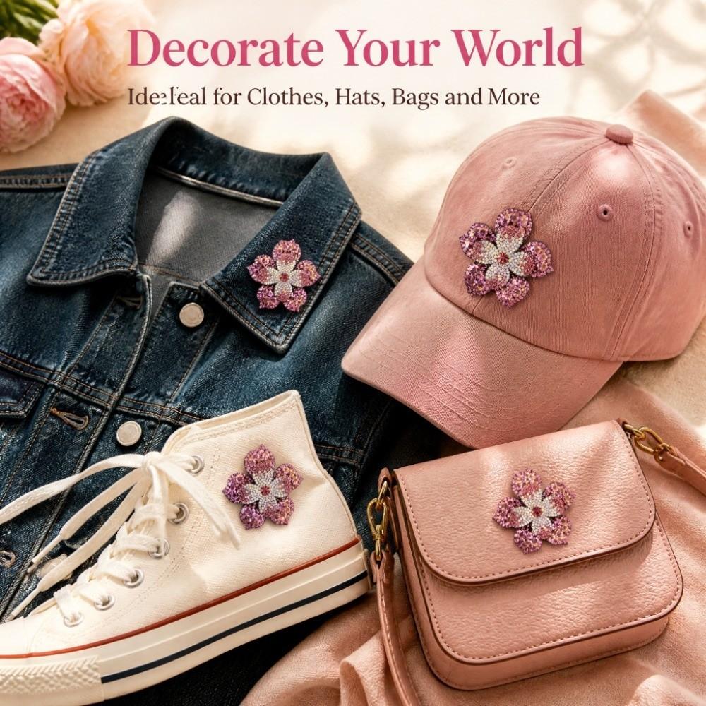 2PCS DIY Accessory Crystal Flower Brooch Created Crystal Diamond Patch Applique For Women