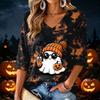 Women's V-Neck Halloween Print Lightweight Blouse for Spring and Summer Casual Wear