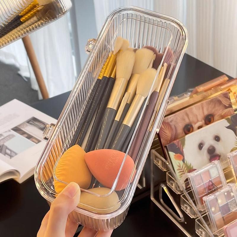 Makeup Bathroom Storage Multifunctional Cosmetic Egg Holder Box With Dustproof Lid -Makeup Brush Lipstick Organizer Vanity Desk