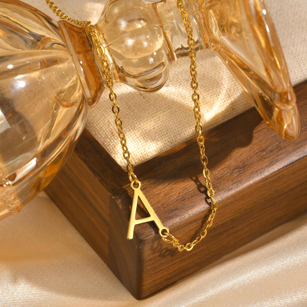 A-Z 26 Letters Initial Necklaces for Women 18k Gold Color Stainless Steel Necklace Rolo Chain Pendants Anniversary Jewelry