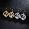 Tree of Life Women's Earrings Stainless Steel Gold Clear Zircon Round Pendant Dangle Earring Amulet Jewelry Gift