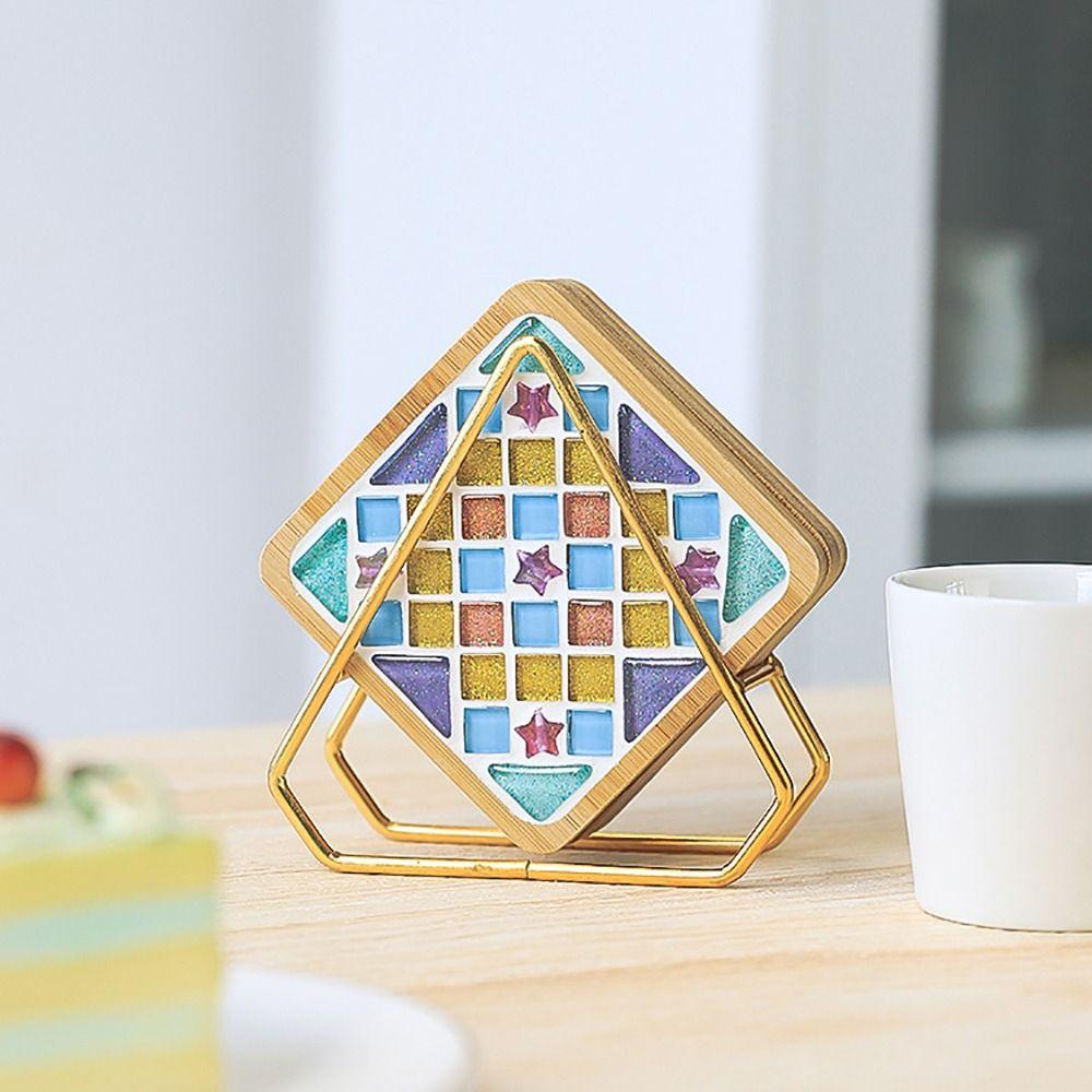 Mosaic Glass Handmade Coaster Handicraft Bamboo Pad NEW DIY Mosaic Cup Mat  Parent-Child