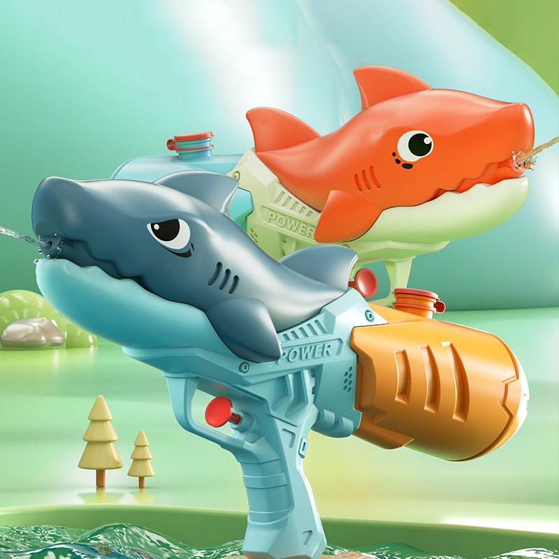 Kids Cartoon Shark Water Gun Portable Summer Absorbing High Pressure Water Gun Beach Outdoor Water Rifle Fight Adult Toys