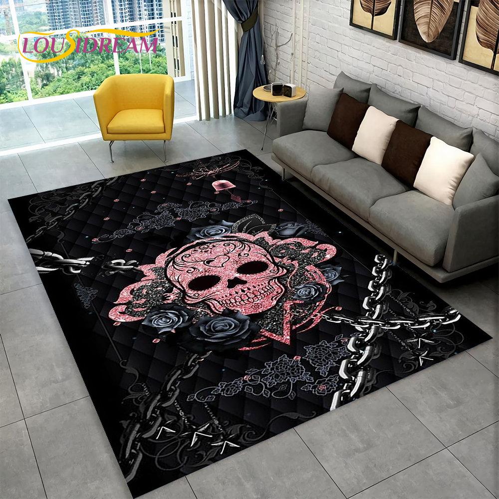 3D Gothic Horror Indian Skull Area Rug,Carpet Rug for Home Living Room Bedroom Sofa Doormat Decor,Kitchen Non-slip Floor Mat